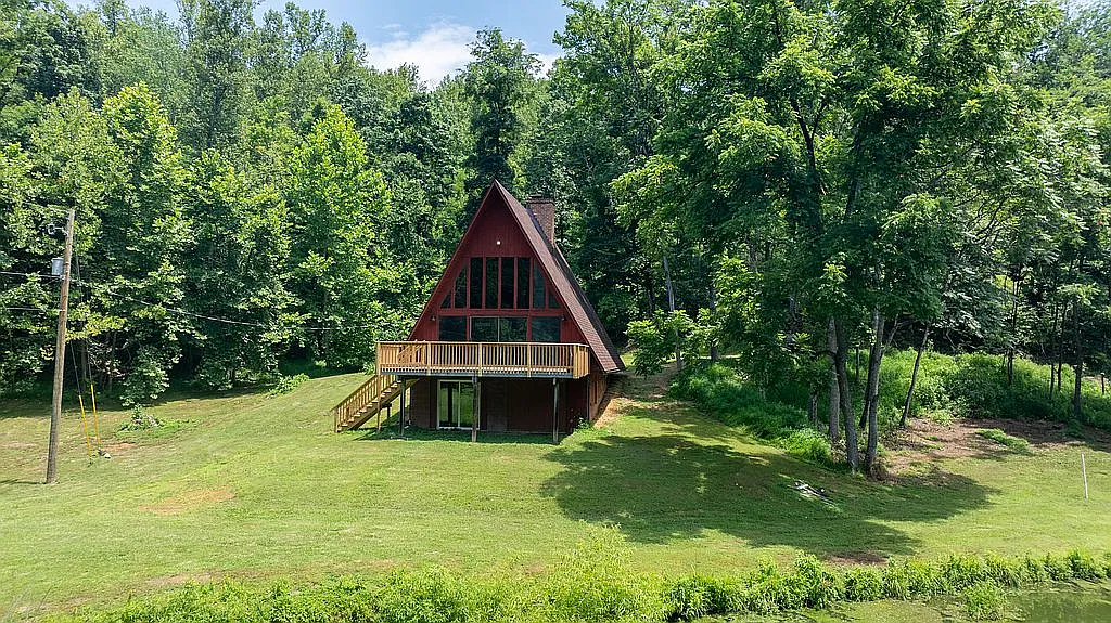 Modern Lakefront A-Frame on Twenty Wooded Acres in the Blue Ridge Foothills with Owner Financing